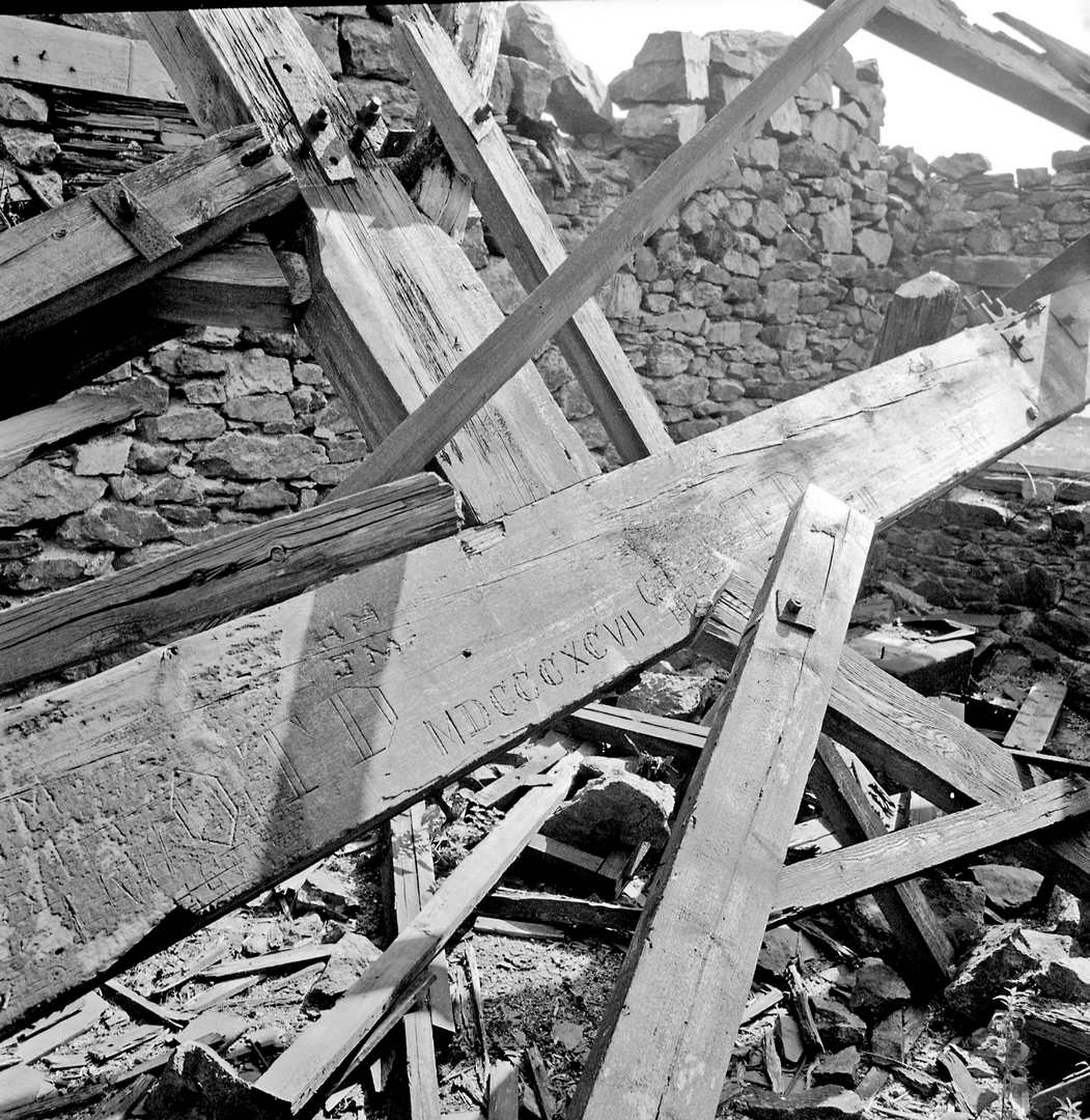 Carving on trusses Cwrt y Bugail 1984, submitted by Dickie Bird on 14-03-2026.
© Richard Bird Carving on trusses Cwrt y Bugail 1984